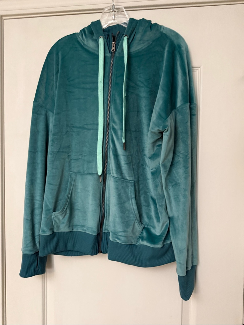 Dkny Teal Plush Zip-Up Hoodie Jacket